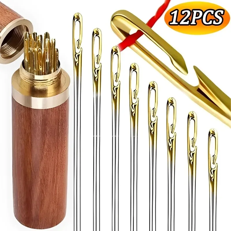 

12PCS Side Holes Blind Needles Sewing Stainless Steel Elderly Needle for Sewing Household DIY Jewerly Beading Threading Needles
