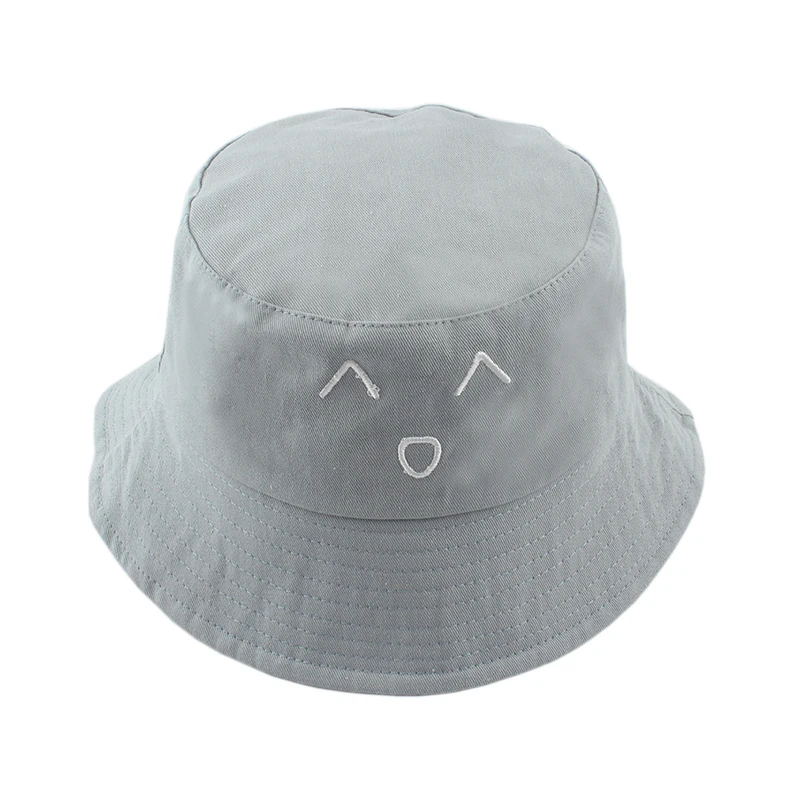 

Cartoon Cute Bucket Hats Women Kawaii Expression Embroidery Cotton Fisherman Hat Men Summer Sun Hats Outdoor Fishing Cap