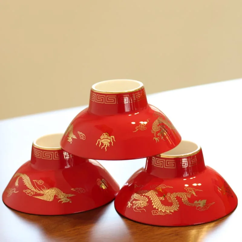 6-дюймовая китайская костяная керамическая посуда для стола - свадебная красная чашка Ретро с изображением дракона и феникса. Декоративный подарок для дома.