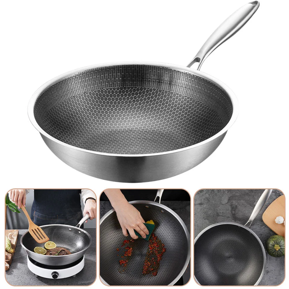 

Stainless Steel Wok Household Everyday Pan Cookware Accessories Restaurant Frying Honeycomb Cooking Pot No Coating No-stick