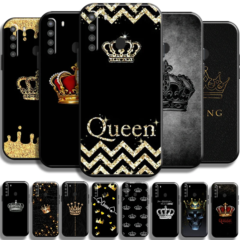 

Fashion Crown Queen King For Samsung Galaxy A21 A21S Phone Case Shockproof Soft Cover TPU Liquid Silicon Shell Black Carcasa