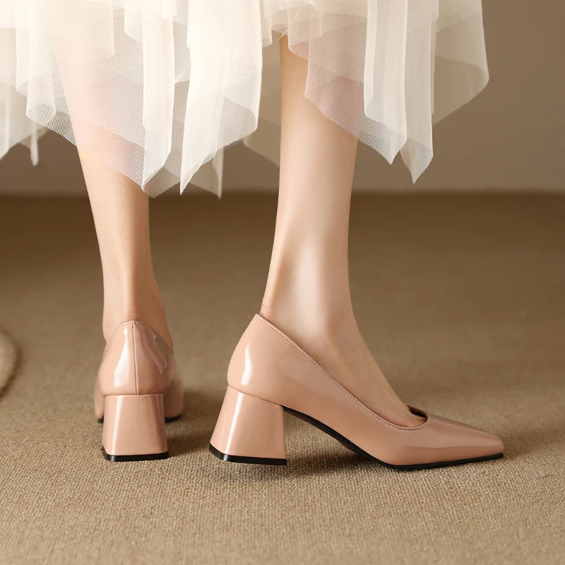 Taoffen Big Size 34-46 Square Toe Pumps For Women Strange Chunky Heel Shallow Mouth Fashion Work Slip On Office Lady Shoes Daily