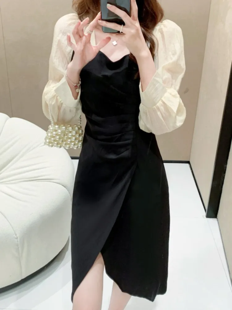 

Autumn Bodycon Elegant Slim Women Fashion Dress Sexy Vintage Party One Pieces Vestidos Femme Workwear Chic Prom Robe Clothings