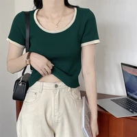 knitted short sleeved green summer style top fashion blouses 2022 cheap vintage clothes for women female clothing harajuku