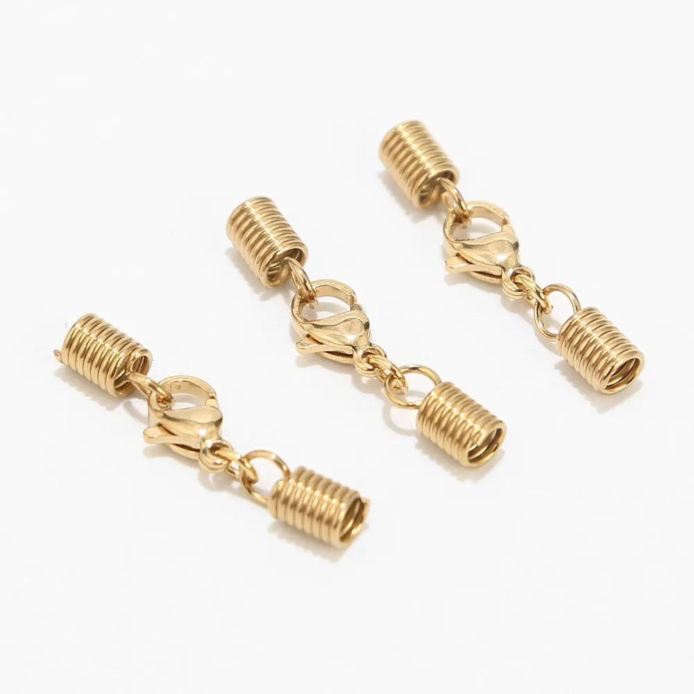 

20pcs Gold Plated Stainless Steel 2mm/3mm Necklace Cord End Caps Spring With Lobster Claw Clasps For DIY Jewelry Making Findings
