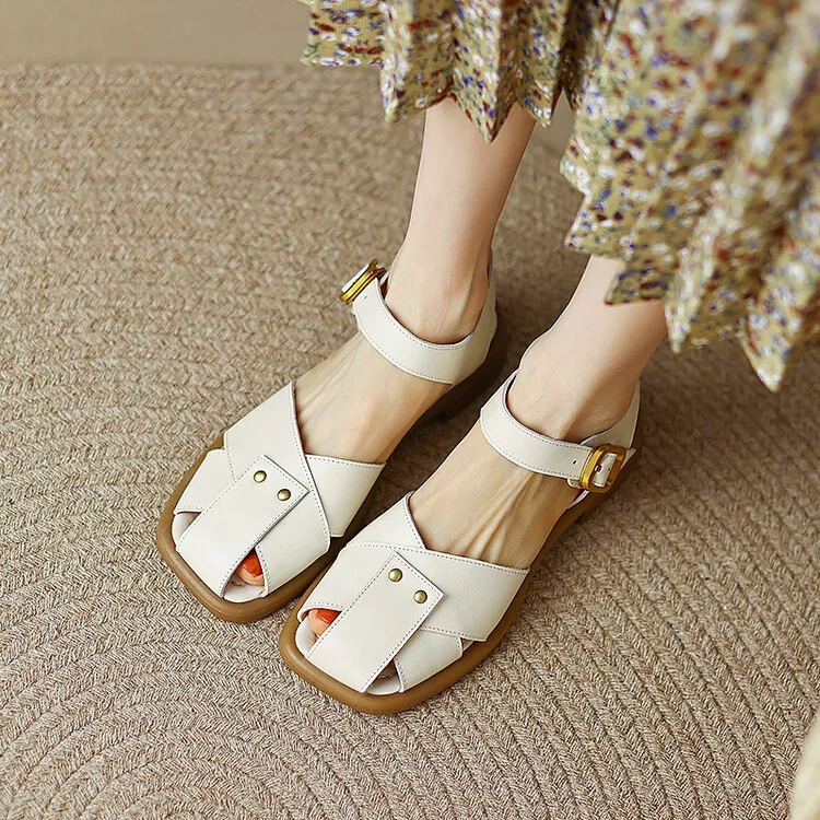 

Dress Women's Sandals Summer 2023 House Shoes Casual Designer Sandal Luxury Footwear Elegant Woman Low Heels Square Toe Closed