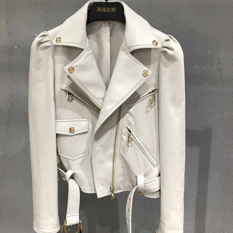 Осенняя Женская куртка из овечьей кожи Cosmicchic 2020 короткое пальто на молнии с