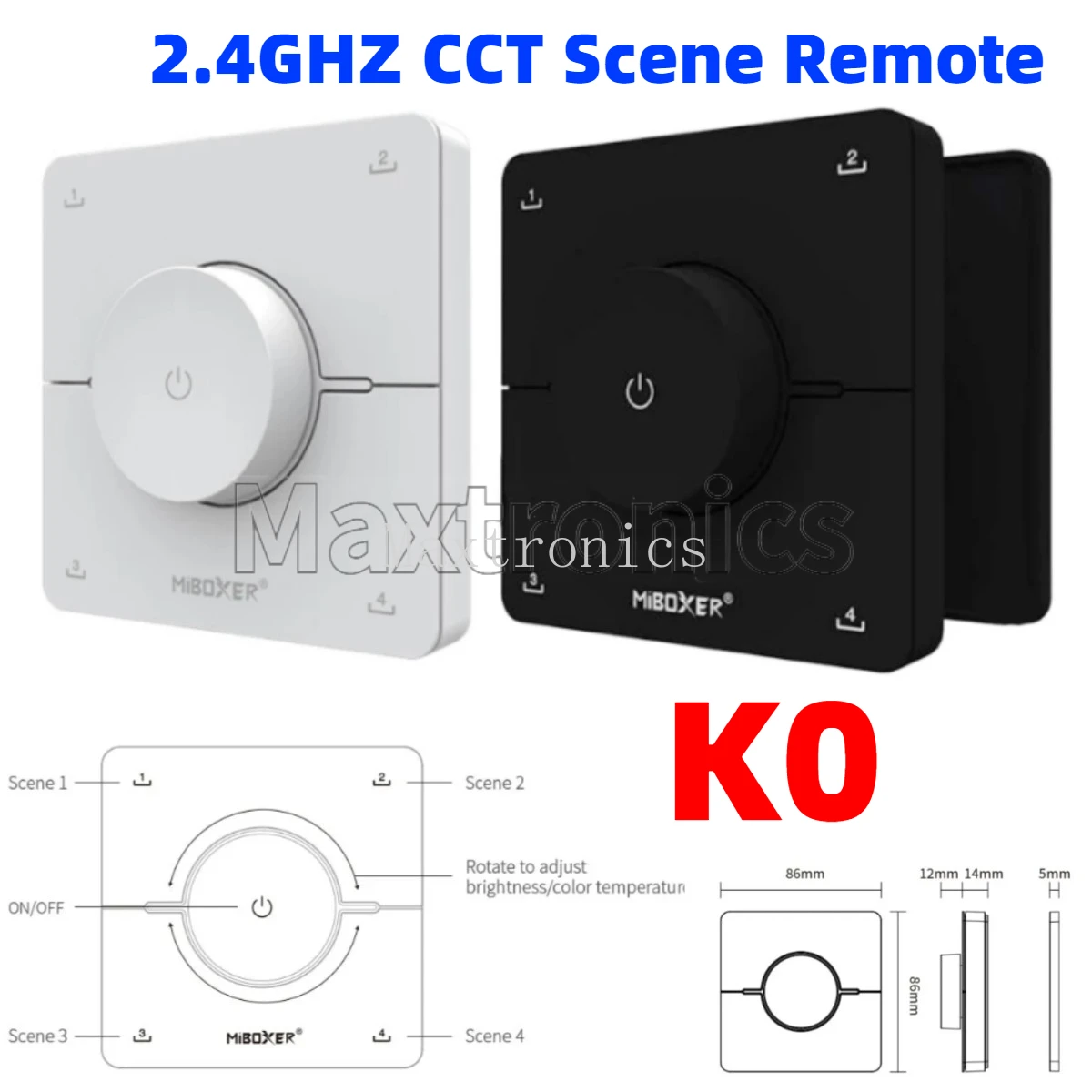 Фото 2,4 ГГц Miboxer K0 86, вращающееся колесо CCT, сцена, дистанционная регулировка цветовой температуры, яркости, диммер, двойной белый светодиодный переключатель, контроллер №1