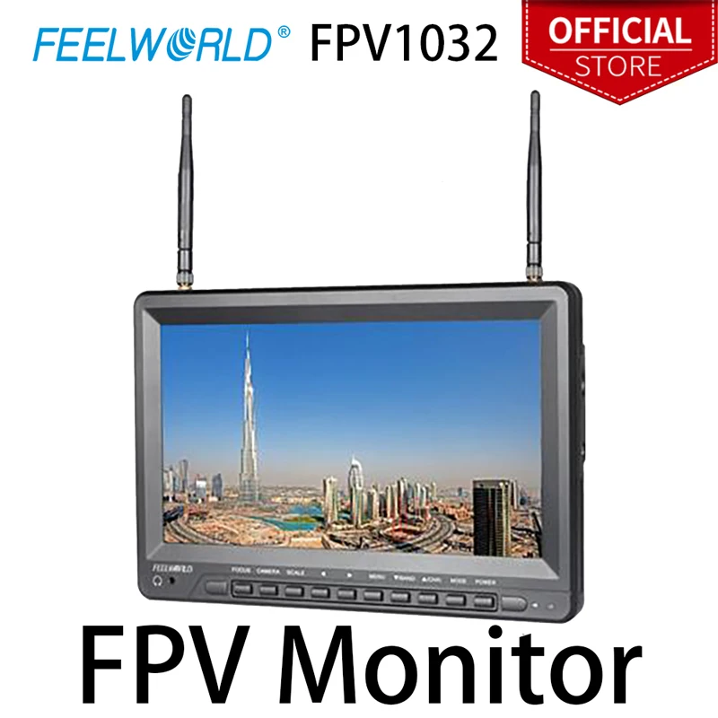

Монитор Feelworld FPV1032, 10,1 дюйма, IPS, 1024x600, HD экран, FPV, встроенный двойной приемник разнесенных сигналов, 5,8 ггц, 32 канала