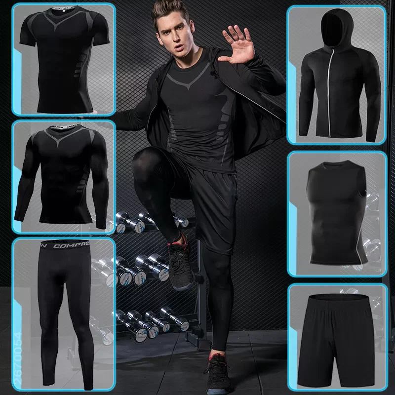 

Men's Tight Sports Suit Gym Fitness Compression Tracksuit Running Sport Set Jogging Sportwear Workout Sports Clothing Rash G
