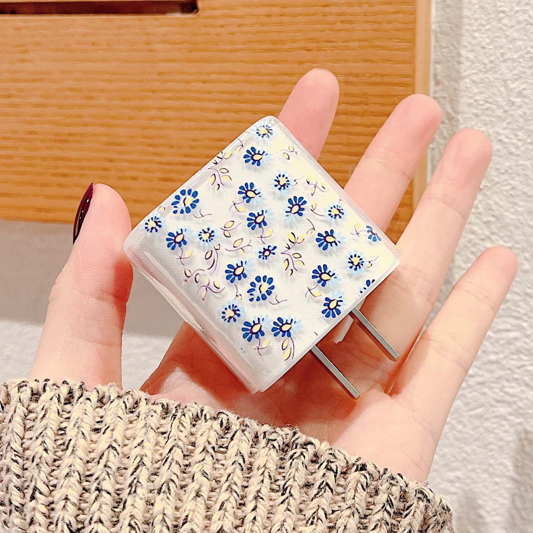 Мягкий силиконовый чехол с маленьким синим цветком быстрая зарядка защита от