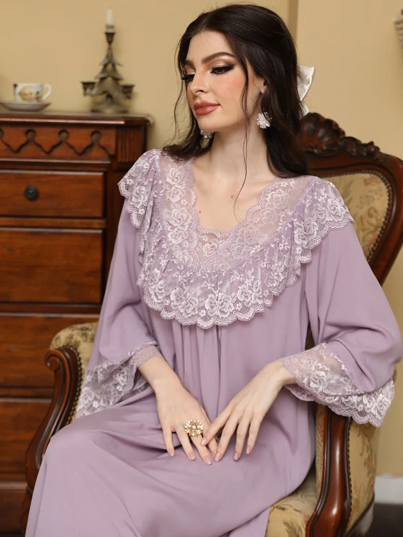 

2023 Women Lolita Lace Ruffles Nightdress Fairy Vintage Princess Nightgowns Pajama Victorian Sleepwear Night Wears for Ladies