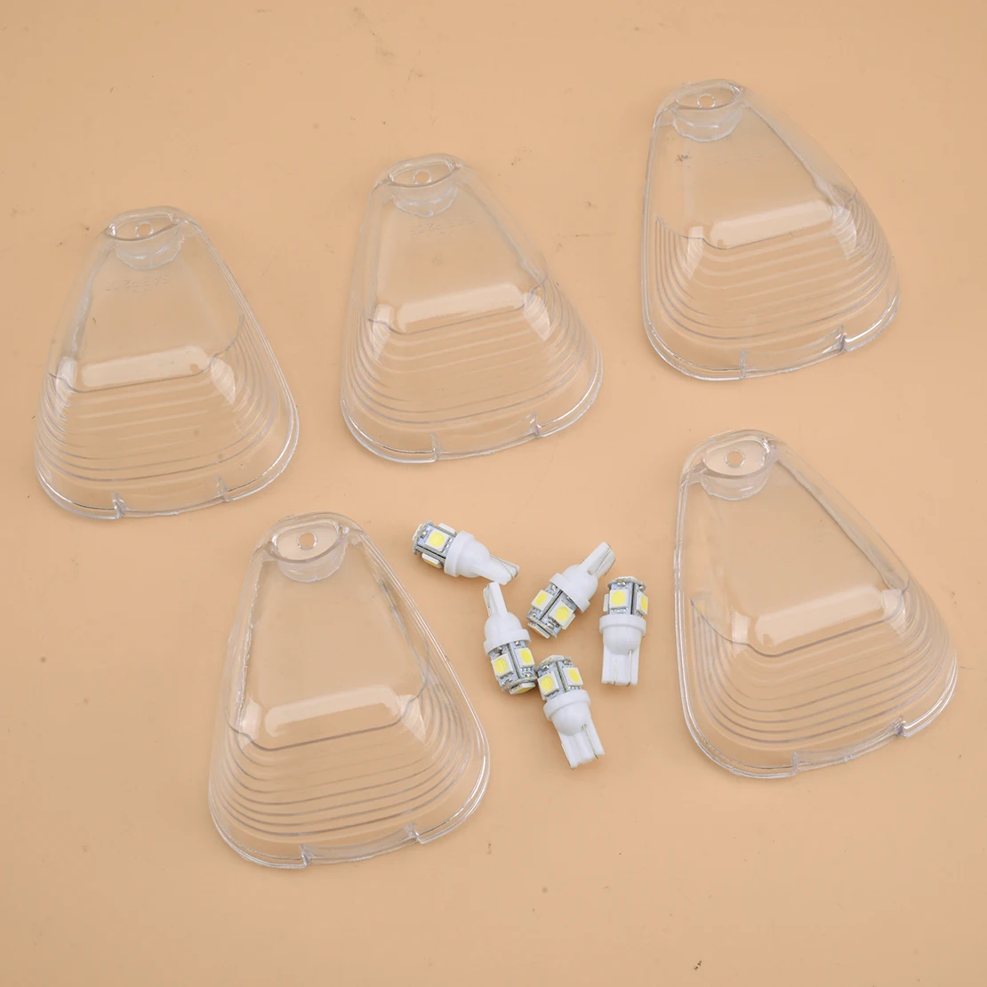 

5Pcs Car Clearance Lens Cab Roof Marker Light Cover & White LED Bulb Fit for Ford F-250 E-350 6C3415442CB 8C3413442CB 6C3Z15442A