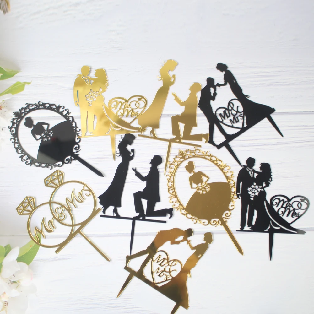 

Wedding Cake Topper Acrylic Bride to be Cake Decorations Mariage Anniversary Birthday Party Baking Dessert Cake Top Flag Cupcake