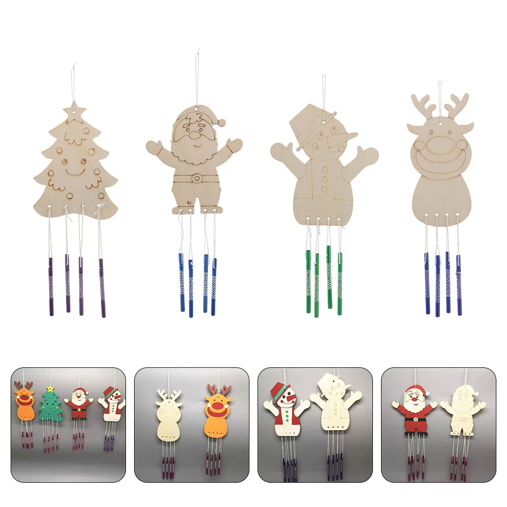 

4 Sets Unpainted Decorative Unfinished DIY Wind Bell Xmas Hanging Wind Chimes DIY Christmas Wind Chimes DIY Xmas Wind Chime