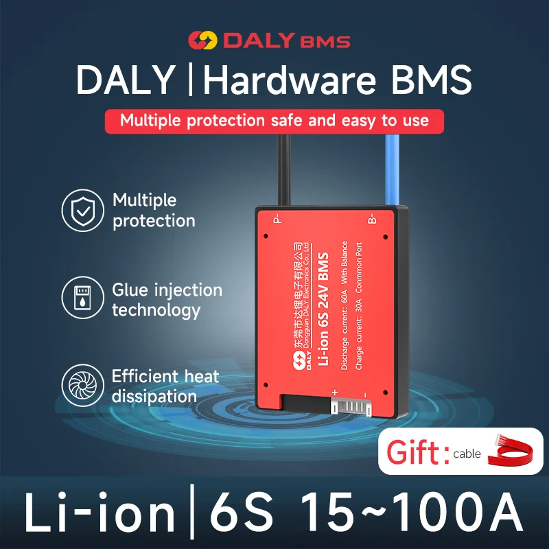 Система управления аккумуляторной батареей DALY BMS Li-Ion 6S, 24 В, 15A, 20A, 30A, 40A, 60A, 80A, 18650 A для аккумуляторной батареи с балансом Система управления аккумуляторной батареей DALY BMS Li-Ion 6S, 24 В, 15A, 20A, 30A, 40A, 60A, 80A, 18650 A для аккумуляторной батареи с балансом