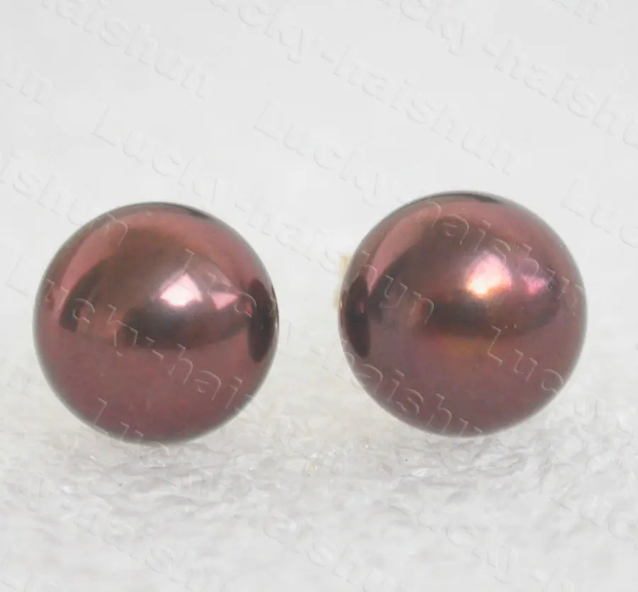 Серьги-гвоздики AAA 9 мм, черные, Коричневые круглые жемчужные серьги 14 к, однотонная позолота c1079