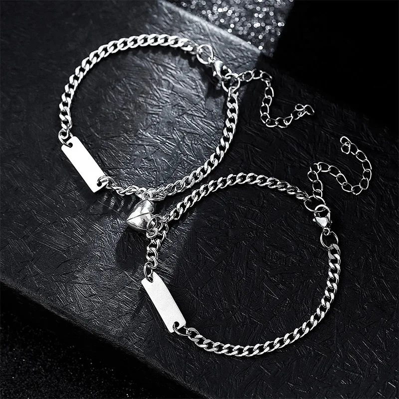 

2Pcs/Set Lovers Magnet Couple Bracelet Heart Attraction Bracelet Stainless Steel Charm Jewelry Gift Magnetic Friendship Bracelet