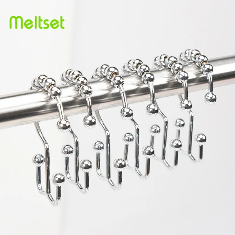 

12Pcs/lot Shower Curtain Hooks Rings Metal Double Glide Rollerball Shower Hooks for Shower Rods Curtains Bathroom Accessories