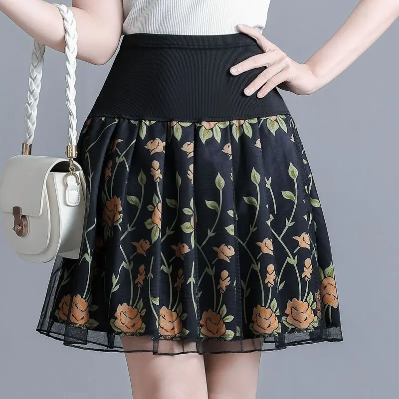 

Women Popular Pleated Printing Elastic Hight Waist Mini Skirt Trendy All-match Office Lady Skin-friendly Elegant Vestidos M54