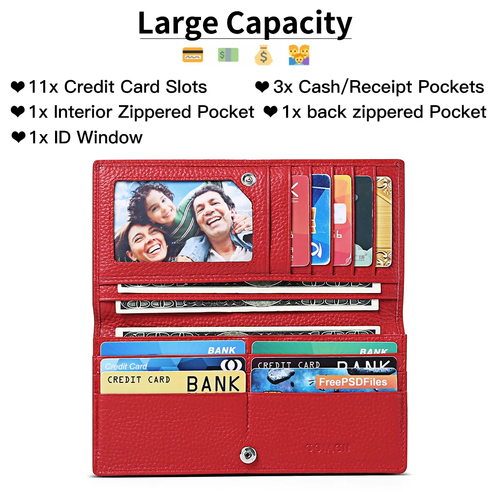 New Genuine Leather Women Wallets Card Wallet Slim Wallet Purse Ultra Thin Leather Long Wallet Solid Colors Clutch Phone Bag