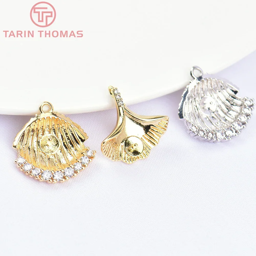 (5670) 4 шт. 15 5x13 м 24-каратного золота латунь с цирконом подвески в виде ракушки