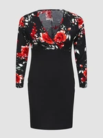finjani floral print v neck wrap dress long sleeves hight waist fashion plus size sexy women bodycon dresses