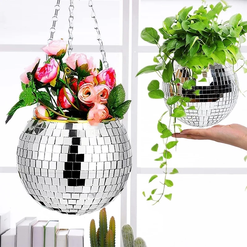 

Ball Planter Basket Round Mirror Hanging Pot Mirror Ball Hanging Basket Flower Planter Pots Home Decoration Garden Flowerpot