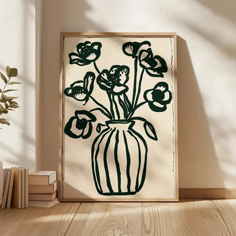 

Абстрактная картина с вазой и растениями HQYSZZ