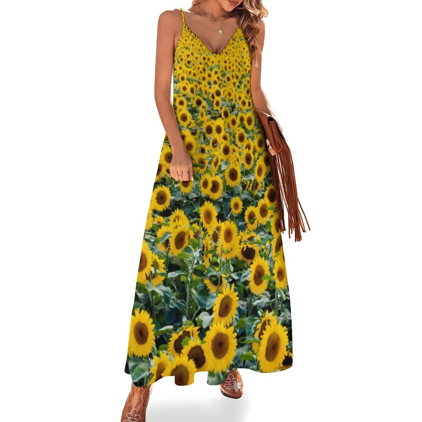 

Field of Sunflower Dress Yellow Flowers Print Street Style Casual Long Dresses Summer Modern Maxi Dress Clothes Birthday Present