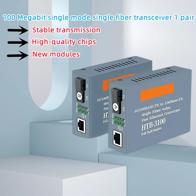 

HTB-3100AB-25KM SC 10/100M Fiber Optic Transceiver 100M Single Mode Single Fiber Photoelectric Converter AB Terminal