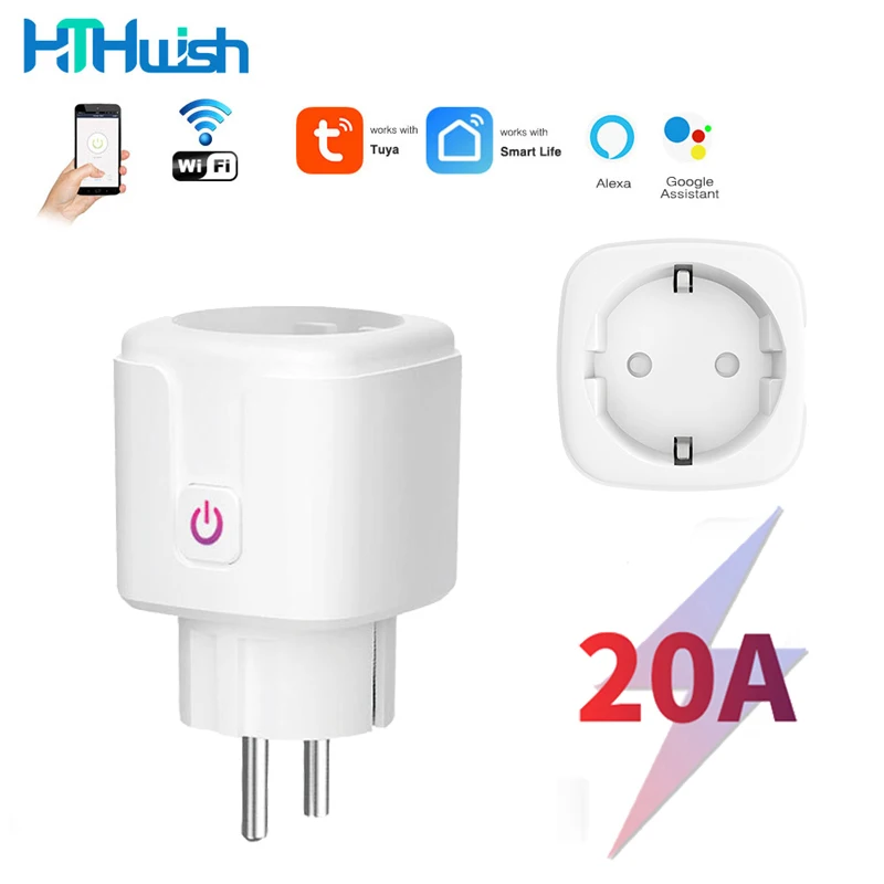 

Wifi Outlet Tuya Socket Smart EU Plug 20A Power Monitor Socket Timing Function Voice Control For Alexa Google Home AC110V-240V
