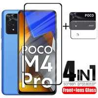 4 in 1 for poco m4 pro 4g glass for xiaomi poco m4 pro tempered glass full glue screen protector for poco x4 m4 pro lens glass
