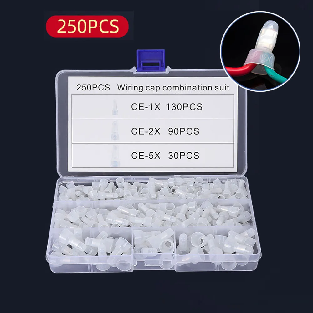 

250PCS CE1 CE2 CE5 Closed End Crimp Caps Flame Retardant Electrical Wire Cable Terminal Connector for AWG 12-10 16-14 22-16 Wire