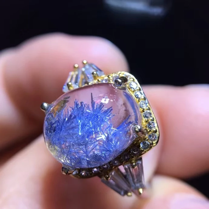 Натуральный синий рутилированный дамортьитовый кварц регулируемое кольцо 11/8 8