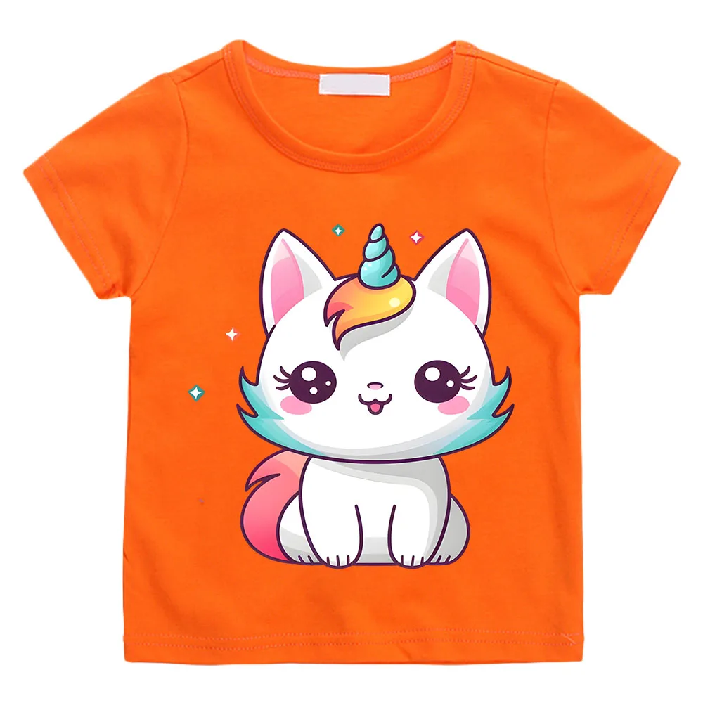 Футболка для мальчиков и девочек летняя футболка с радужным принтом кота детская