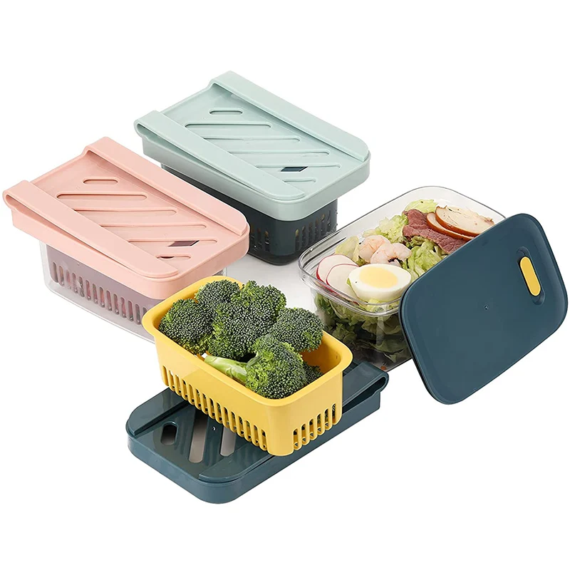 

Sealed Box Drain Box Refrigerator Storage Box Drain Basket Colander Fruit And Vegetable Washing Basket Filter MeshKitchenStorage