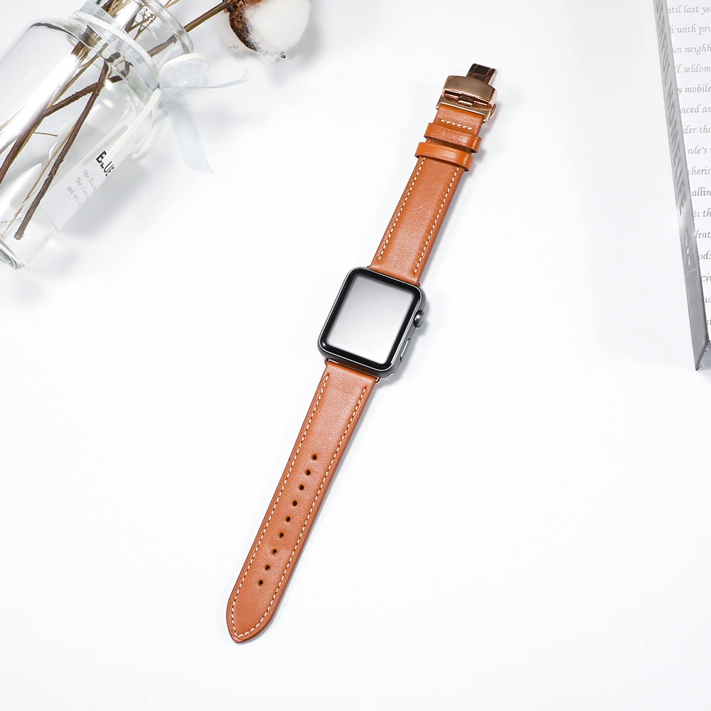 Фото Ремешок для Apple Watch Ultra 2, 3, 49 мм, 45 мм, 41 мм, 44 мм, 40 мм, 42 мм, 46 мм, кожаный браслет для iWatch Series 6, 8, 7, SE, 3, 9, 10, 11 №3