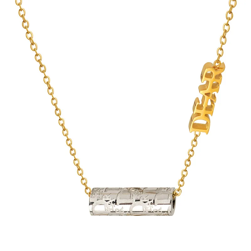 

Minar Temperament Letter Roller Rectangular Column Pendant Necklace for Women 18K Gold Plated Titanium Steel Chokers Necklaces