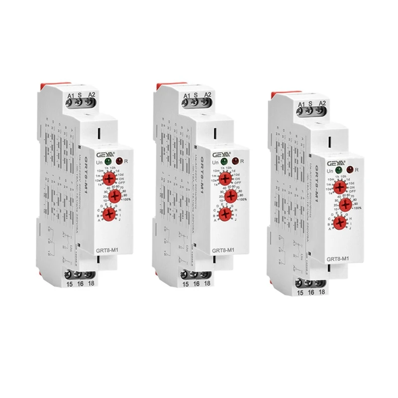 

3X GEYA GRT8-M1 On Off Time Delay Relay 16A AC/DC12V-240V Multifunction Din Rail Automatic Timer Relay