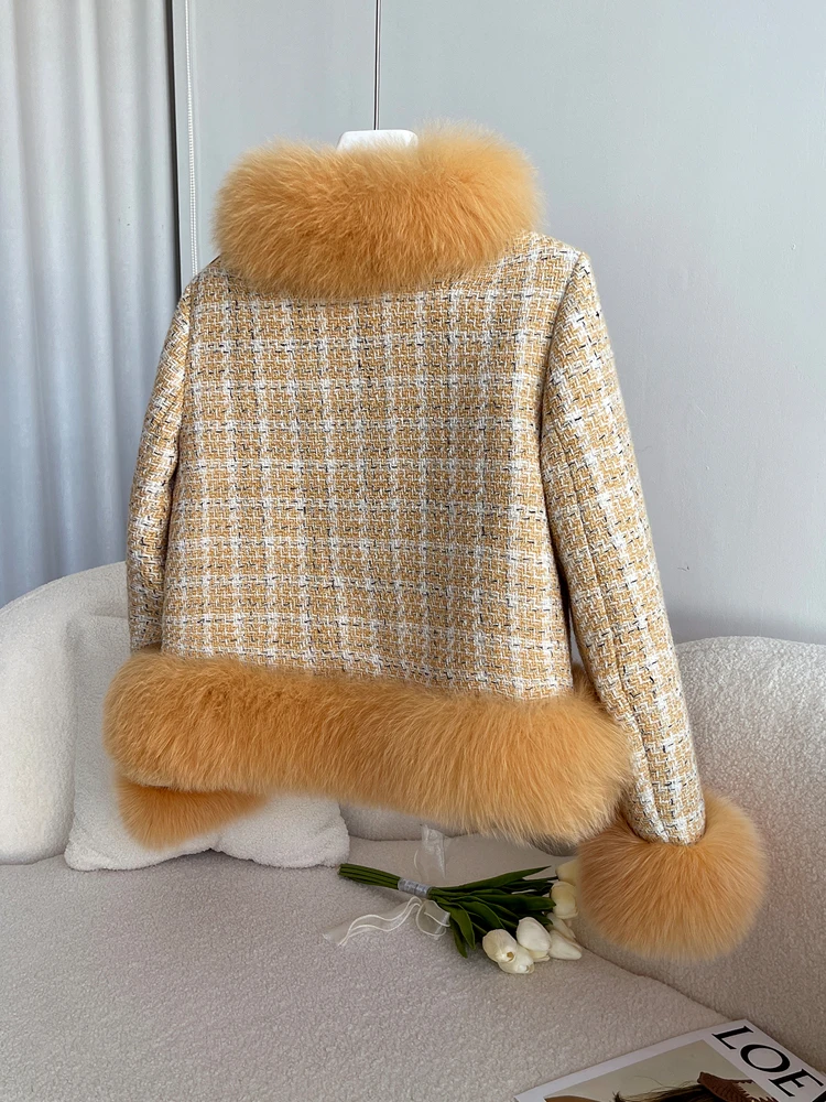 2022 Autumn Winter Real Natural Fox Fur Coat Duck Down Jacket Women Thick Warm Casual Weave Tweed New Fashion enlarge