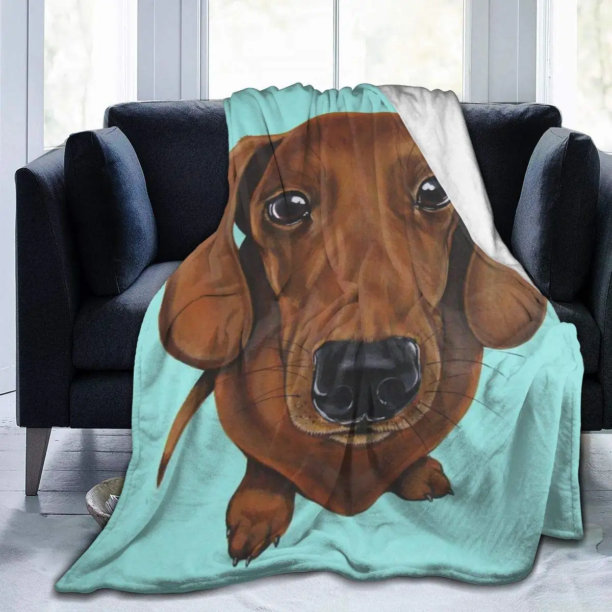 

Dachshund Dog Mint Green Flannel Fleece Blanket Super Soft Cozy Warm Throw Blanket Micro Fleece Blanket for Couch Home Bed Sofa