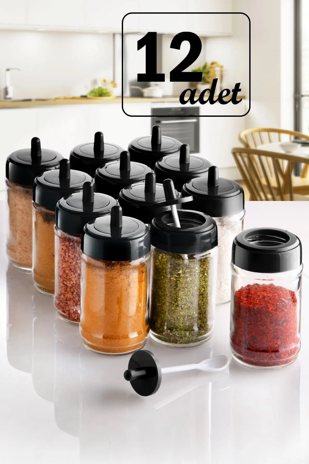 

12 pcs cap self-spoon spice set- (300 ML) glass jar