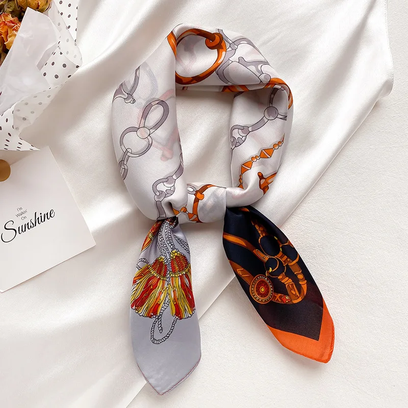 

Wrist Neckerchief Shawl Wraps 70*70cm Luxury Print Silk Satin Head Band Women Scarf Female Hair Accessories Hand