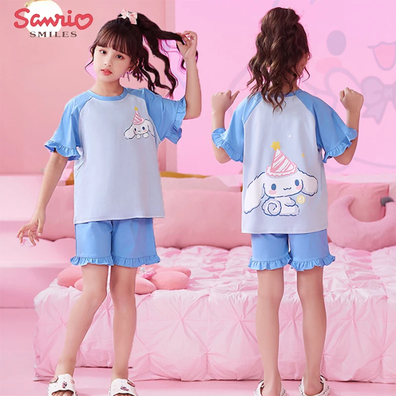 

Пижамы Cinnamoroll Kuromi My Melody, милые летние Аниме Пижамы Sanrios, новинка для детей, мягкие, повседневные, крутые, милые домашние уличные комплекты, детские подарки