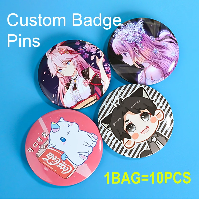 10 шт. персонализированные значки на заказ, булавки, Круглые, сердца, звезды, квадратные, Мультяшные, аниме, персонализированные металлические булавки, кнопки
