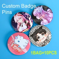 10 pcs custom personalised badge pins round heart star square cartoon anime custom metal pin button tin badges