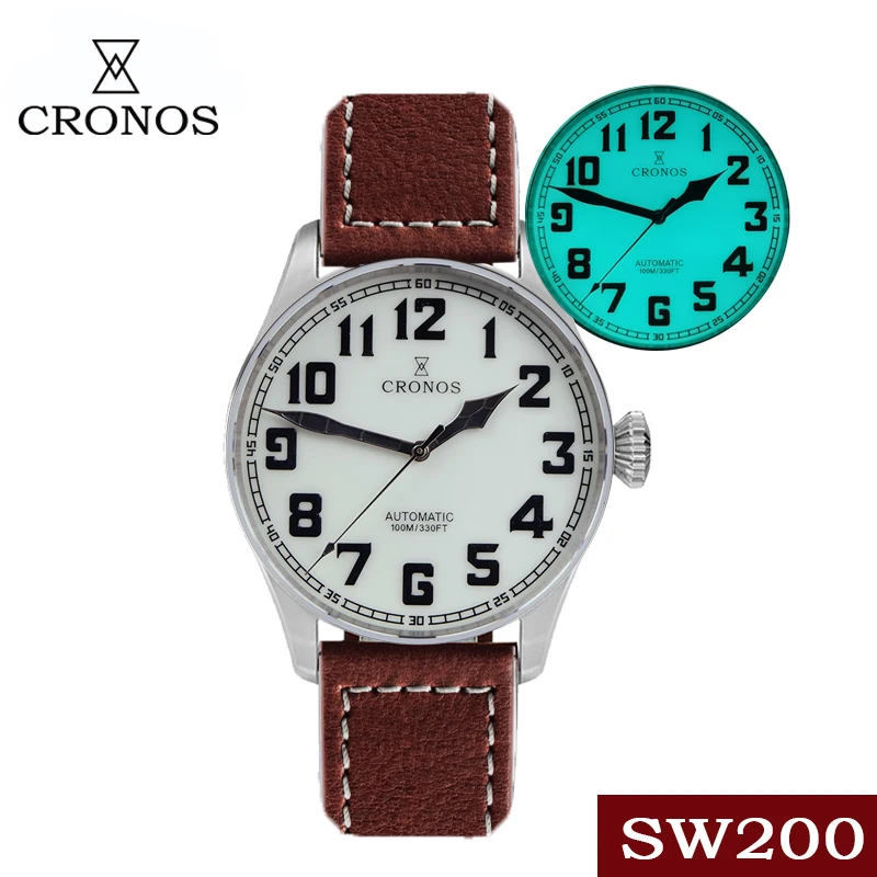 

Cronos Retro Pilot Mechanical Diver Men's Automatic Watch PT5000/SW200/STP1-11 Swiss Automatic Movement 100M Waterproof Clock