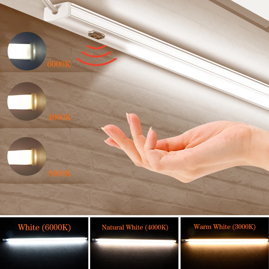 

Universal USB Aluminium LED Bar Light Hand Scan Sensor Switch Control Kitchen Closet Light 3 Color Temperature Wall Lamp