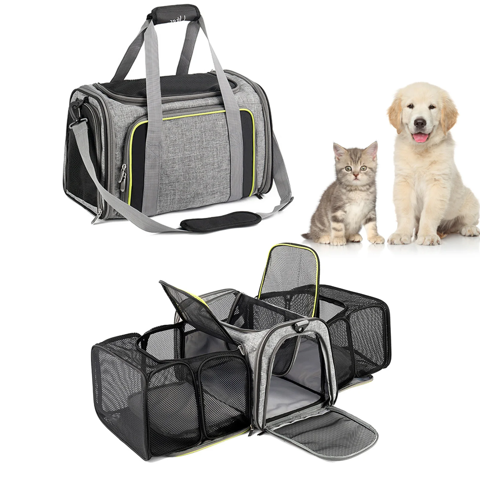

Pet Carrier Expandable Foldable Dog Soft-Sided Carriers With Luggage Belt Breathable Dog Carrying Bag With Double Extendable